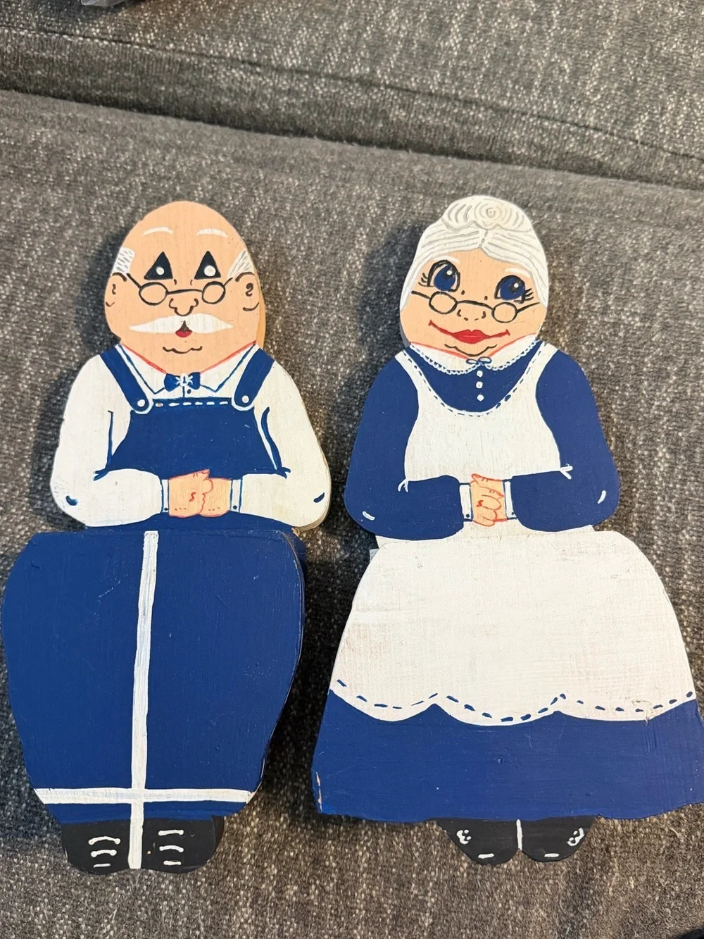 Vintage Hand Painted Grandma & Grandpa Wooden Sitting Shelf Decor